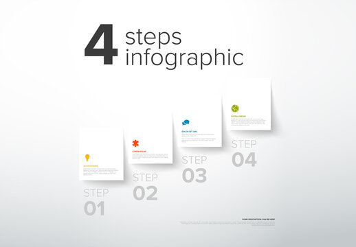 Four Simple Folded Paper Steps Process Infographic Template on Light Background