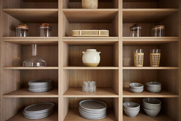 Storage shelves in modern design kitchen 