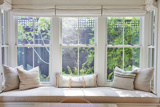Window seat in modern design farmhouse home