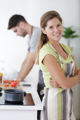 woman portrait cooking with boyfriend