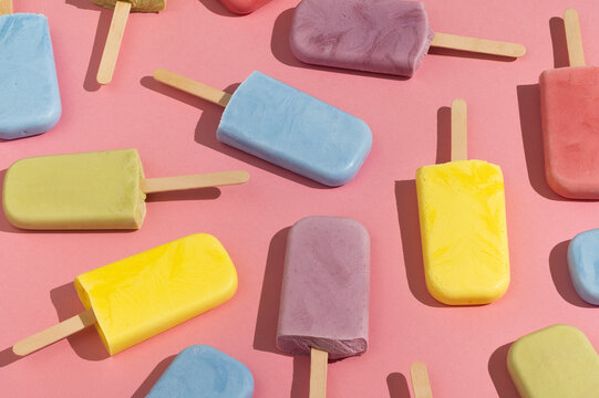 Homemade pastel ice cream popsicles 
