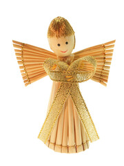 Cute straw christmas angel  isolated on transparency photo png file 