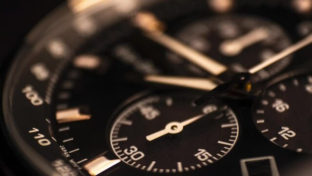 Macro Timelapse of Wristwatch with Quartz Movement - High Detail Gold Hands