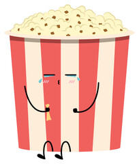 Sad cup of tasty popcorn on white background
