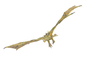 dragon is flying and turnning on white background