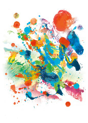 multicolored composition with blots with smudges painted with acrylics isolated on a white background for illustrations and various effects