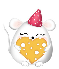 Cute mouse with heart shaped cheese 