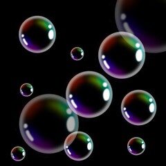 rainbow BUBBLES ISOLATED ON a BLACK BACKGROUND