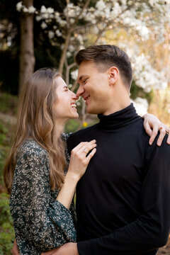 Romantic Couple Face To Face Smiling