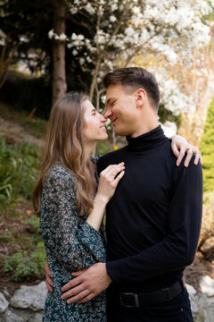 Romantic Couple Face To Face Smiling