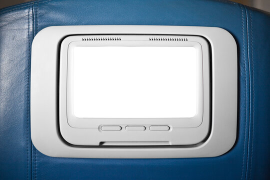 Airplane seat back television with cut out screen.