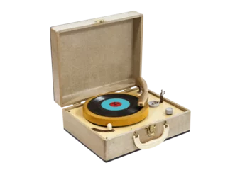 Fotobehang Little vintage record player in box case isolated. © trekandphoto