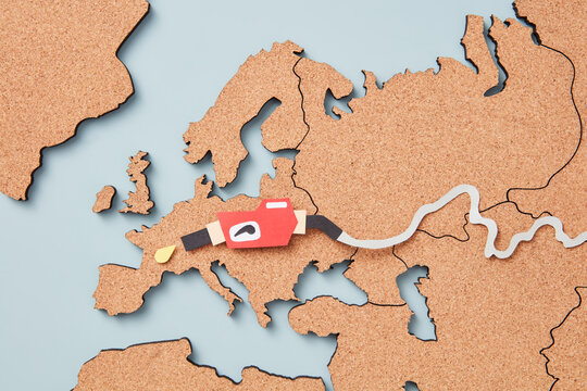 Europe map with paper gas pump.