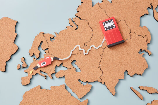 Eurasia Map With Paper Fuel Station Pump.