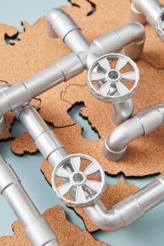 Oil pipes over Arabian Peninsula and Russia map.