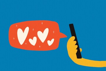 Love hearts message texting mobile phone