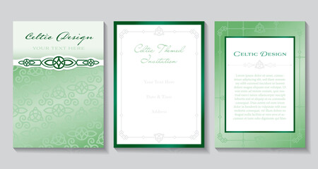 A set of elegant Celtic themed invitations in greens and white
