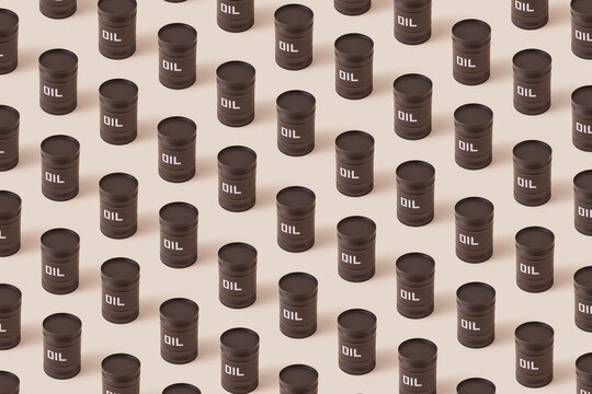 Pattern of oil barrels on beige background..