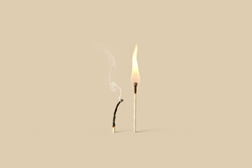 Two matches on fire and burnout.