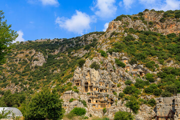 Lycian rock tombs of the necropolis in Demre, the ancient city of Myra, one of the main centers of Lycia