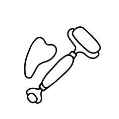 
Facial roller massager and gua sha scraper. Vector. White background.
