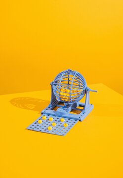 bingo drum on yellow
