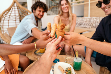 Making a toast with food