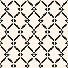 Fototapeta premium Vector seamless pattern. Abstract graphic monochrome background with wavy lines, curved shapes. Simple elegant texture of mesh, lace, lattice, grid, weaving, net. Black and white repeat modern design