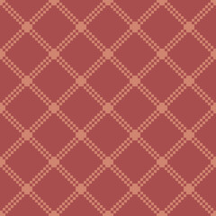 Vector geometric traditional folk ornament. Nordic scandinavian style. Winter Christmas theme. Simple seamless pattern in dark orange color. Ornamental background with squares, grid. Retro design