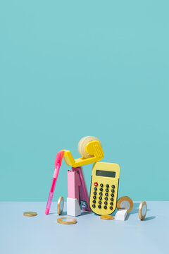 Office supplies and coins