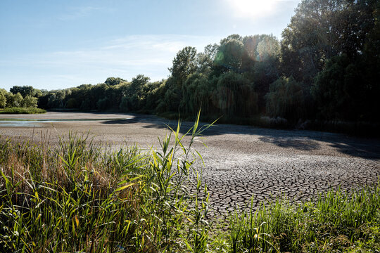 Dried up lake as a result of climate change and hot weather. 