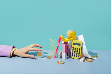 Conceptual finance still life with office supplies