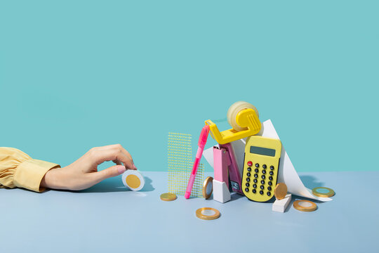 Conceptual finance still life with office supplies
