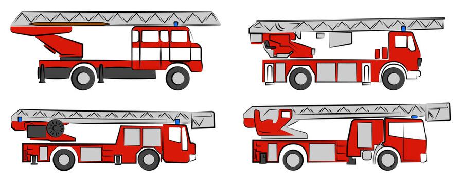 4 Drehleiter Feuerwehr Zeichnungen Vektor Grafiken | Ladder Fire Department Vector Graphics 