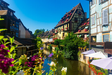 Fototapeta na wymiar Colmar is a picturesque old town with beautiful traditional half-timbered houses. Alsace, France