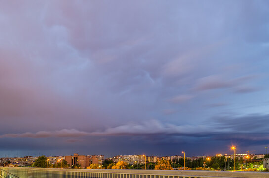 Storm clouds over the city of Mostoles, Spain