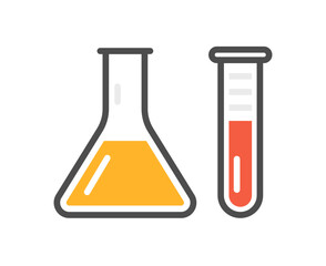 Laboratory beaker icon test tube. Chemistry experimental logo lab bubble vector icon