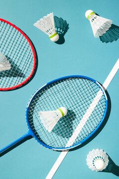 Set of badminton rackets and shuttlecocks