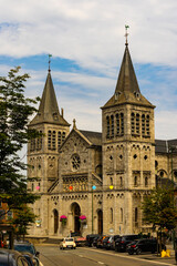 Obraz premium The historic Notre-Dame de la Visitation Church in Rochefort, Wallonie, Ardennes, Belgium