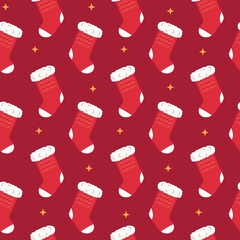Seamless pattern with Christmas socks. Christmas pattern with cute elements. Vector illustration in flat style, socks on the fireplace	