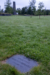 Tjotta, Norway - July 07, 2022: International and soviet military cemetery in Tjotta. Summer rainy day. Selective focus
