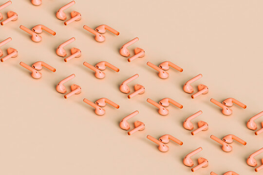 rows of pink earpods