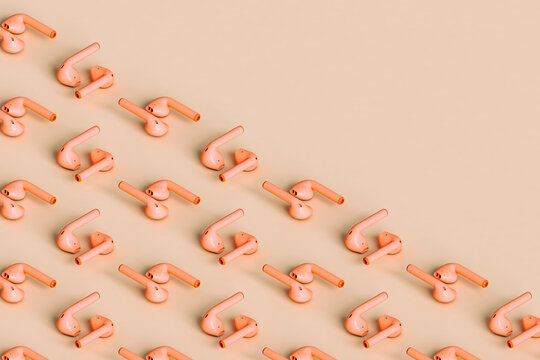 pink earpods with copy space. 3d render