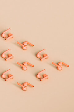 rows of pink earpods
