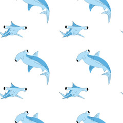 Naklejka premium Seamless pattern with cute shark. Hand drawn illustration in scandinavian style for children.
