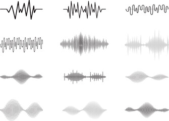 Sound audio wave vector. Icon set isolated on white background. Abstract sound waves for voice design, music background, radio logo and icon. Creative music audio concept. Soundwave vector