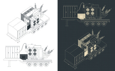 High-voltage mobile substations blueprints illustrations