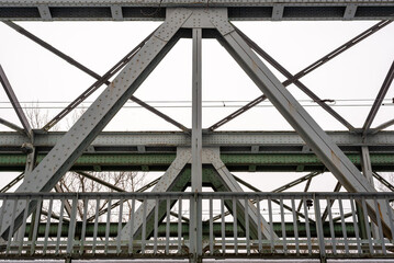 Gray metal train bridge