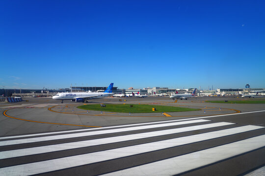 NEW YORK, NY -14 SEP 2022- View of an airplane from Jet Blue (B6)  at LaGuardia Airport (LGA) in Queens, New York, United States.