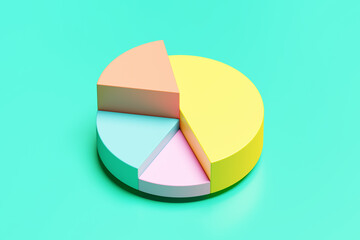 Colorful 3D rendered financial pie chart with copy space
